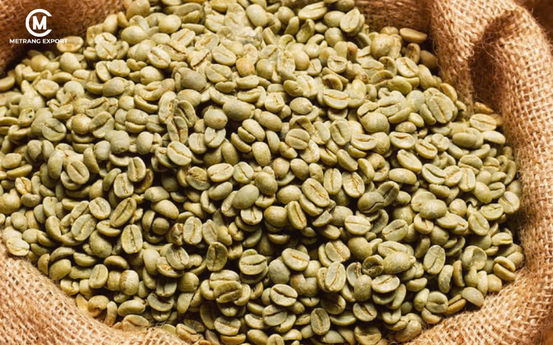 Bulk unroasted coffee beans packed in jute bag